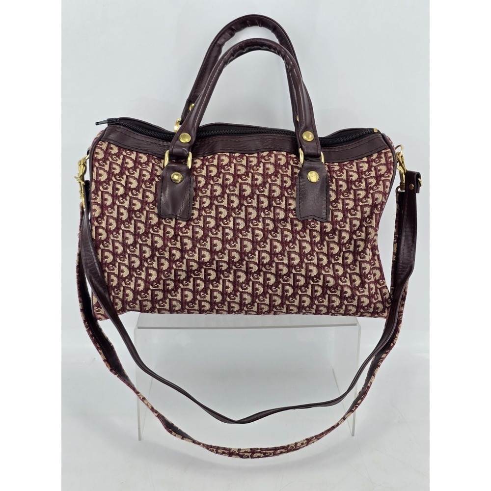 Christian Dior Hand Bag Vintage Trotter Bordeaux Canvas Brass Rivet Wine Red
